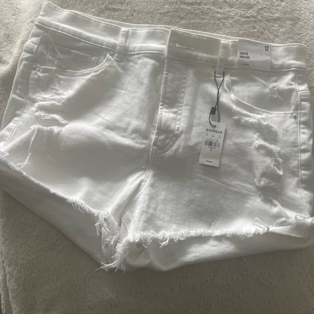 Express White Distressed Shorts